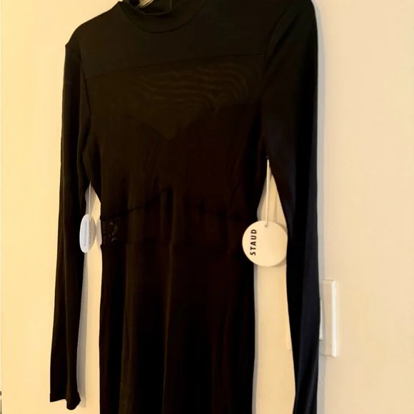 STAUD Black Cut-Out Semi Sheer Long Sleeve Paneled Maxi Dress - Picture 6 of 8